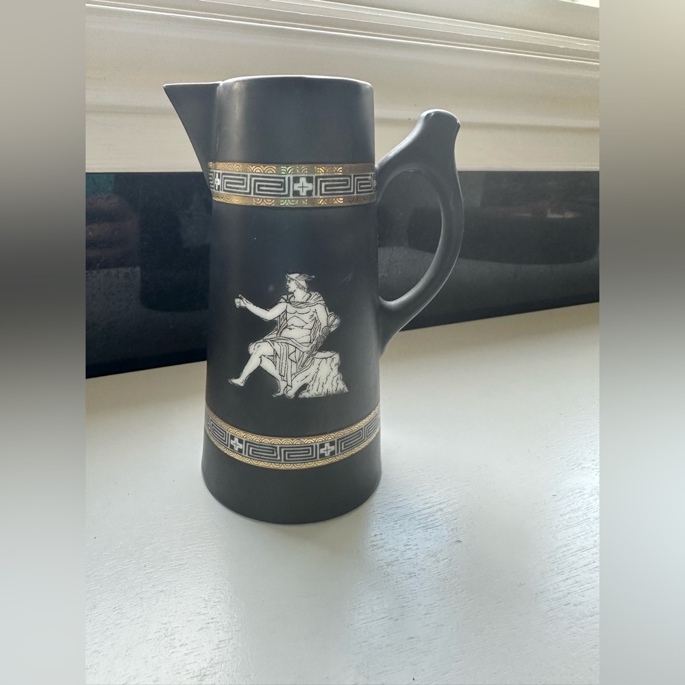 Black Ceramic Pitcher with Bavarian Design